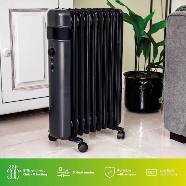 TCP Smart Portable Free-Standing 2000W Oil Filled Radiator Black - SMABLOILRAD2000WEX20 8 TCP Smart Portable Free-Standing 2000W Oil Filled Radiator Black - SMABLOILRAD2000WEX20 - Image 8