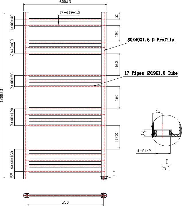 Essentials Heated Towel Rail Chrome 1200 X 600mm Flat 7 Essentials Heated Towel Rail Chrome 1200 X 600mm Flat - Image 7