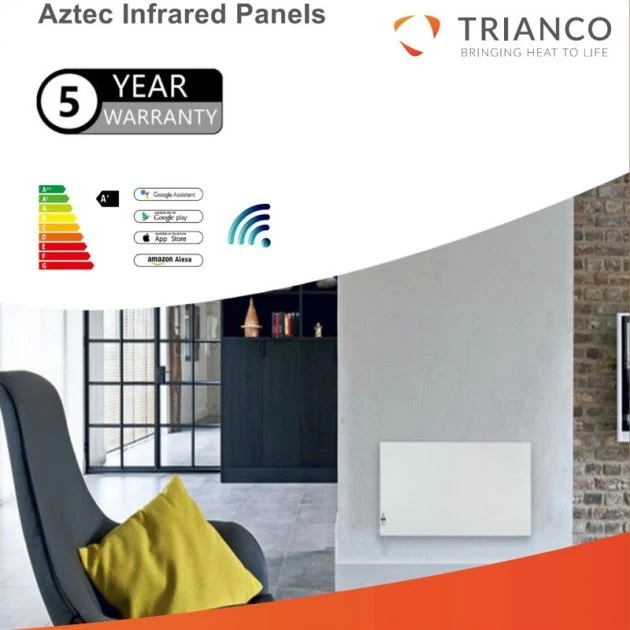 Trianco Aztec 1000w Powder Coated Infrared Panel Heater White - FG451000TPW 2 Trianco Aztec 1000w Powder Coated Infrared Panel Heater White - FG451000TPW - Image 2
